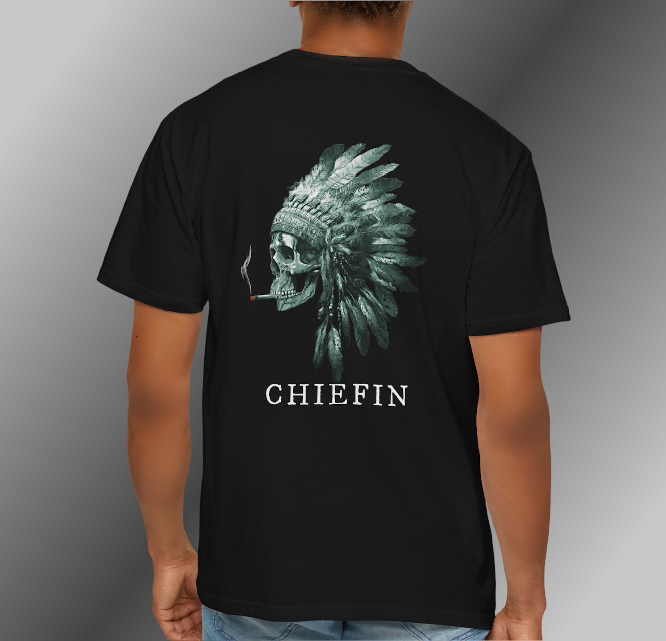 CHIEFIN WARRIOR SKULL - DESIGN ON BACK - Unisex T-shirt