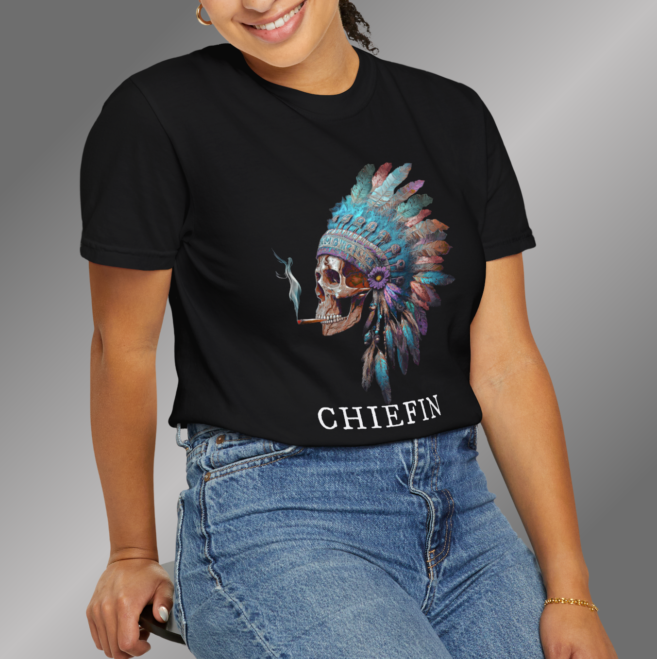 VIBRANT CHIEFIN WARRIOR SKULL - Unisex T-shirt
