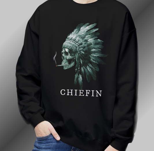 TOKING CHIEFIN SKULL WARRIOR- DESIGN ON FRONT- Fleece Crewneck Sweatshirt - Unisex Midweight