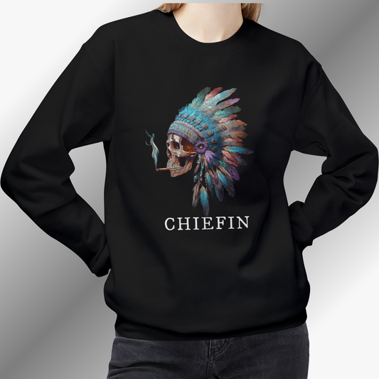 VIBRANT CHIEFIN SKULL - Fleece Crewneck Sweatshirt - Unisex Midweight