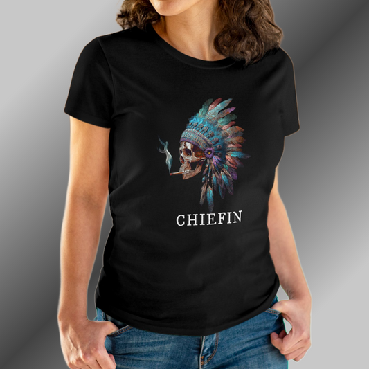 VIBRANT CHIEFIN SKULL -GIRLIES THAT LIKE TO SHOW THEM CURVES-TIGHT FIT- Women's Midweight Cotton Tee